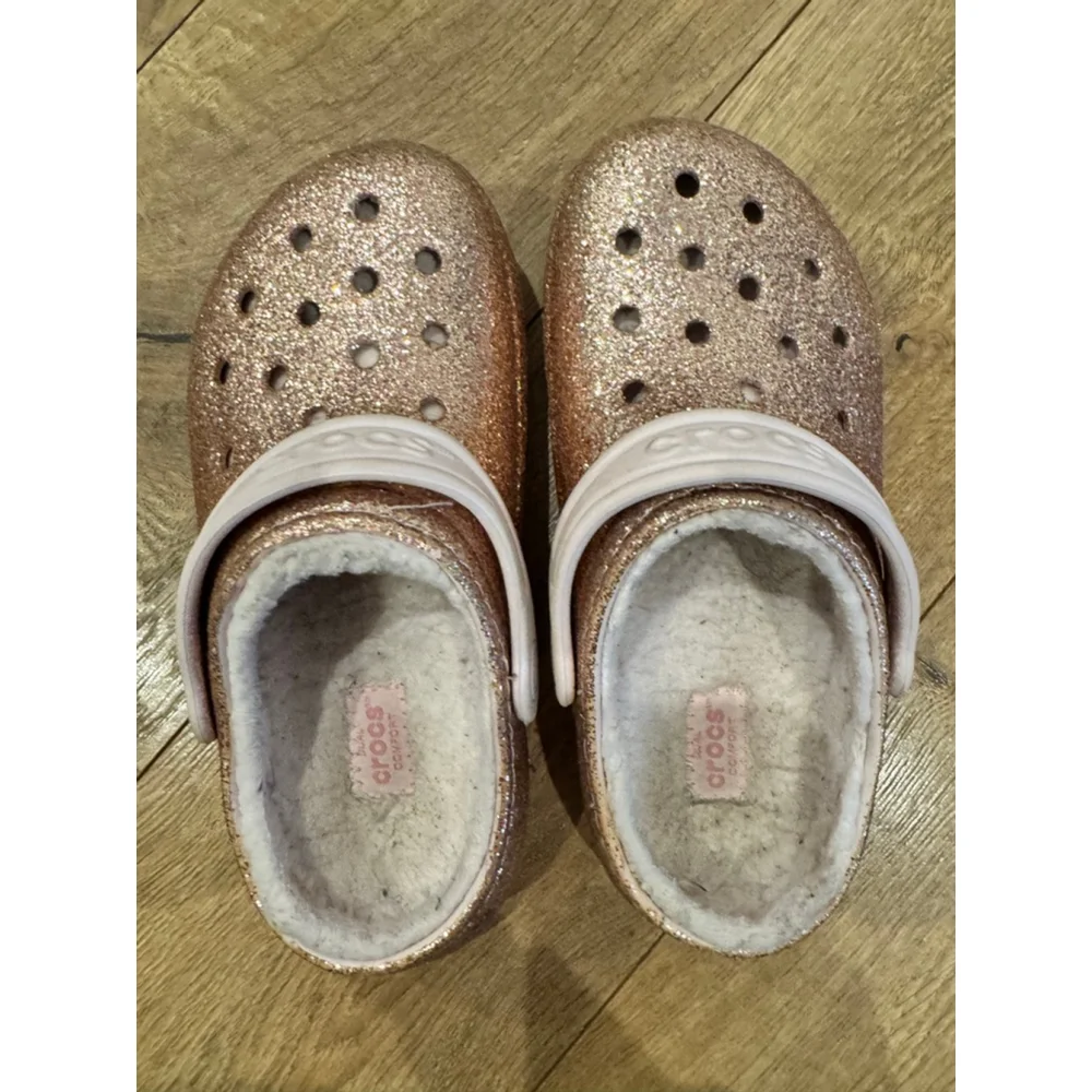 Girls Crocs Glitter Lined 1 (Little Girl) Rose Gold Pink
